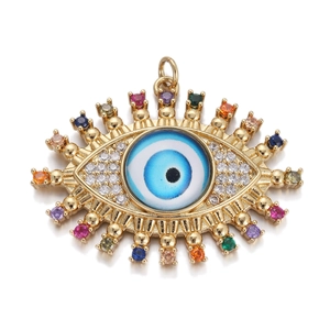 Böser Blick Anhänger in Gold mit Zirkonia Mikropflaster und bunten Steinen