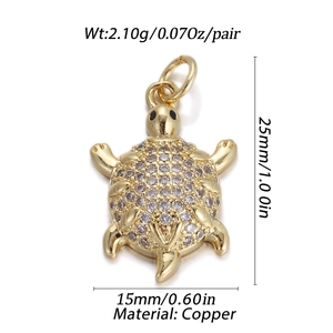 Detailed view of turtle pendant with cubic zirconia inlay and 25mm x 15mm copper base
