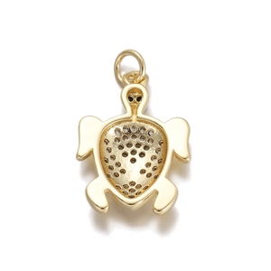 Gold turtle pendant with hollow shell pattern and polished finish for DIY necklaces