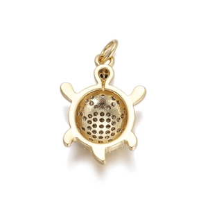 Detailed back view of gold turtle pendant showing hollow structure and connector ring