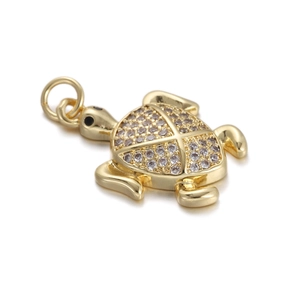 Gold plated sea turtle pendant necklace with sparkling cubic zirconia inlay for jewelry DIY