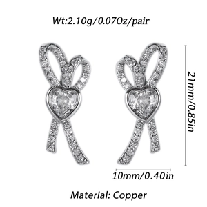 Maße der Herz-Ohrringe mit Schleife aus Kupfer mit Zirkonia, Größe 21 mm x 10 mm im Detail