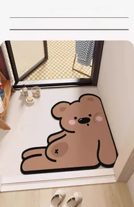 Absorbent brown cartoon bear bath mat made of soft tech velvet for home bathroom