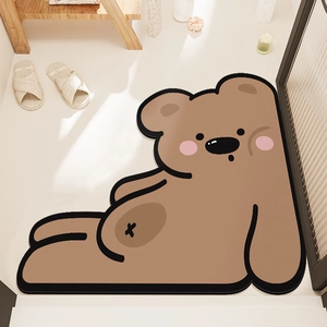 Cute brown bear shaped diatom mud bath mat with non-slip backing for home bathroom use