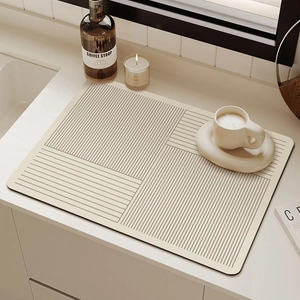 Absorbent kitchen drying mat with minimalist geometric pattern for coffee bar countertop
