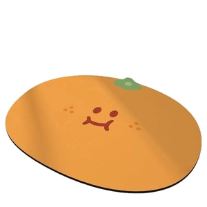 Cartoon orange drying mat with a happy face and green leaf detail for kitchen countertop
