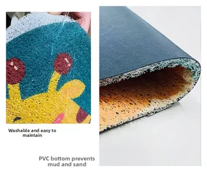 Close-up of washable PVC coil door mat with non-slip backing and giraffe pattern