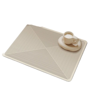 Absorbent rectangle kitchen drying mat with geometric square texture in cream color
