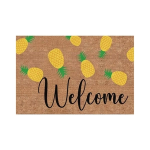 Rectangle coconut fiber door mat with yellow pineapple patterns and Welcome greeting