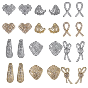 Exquisite Zirkon Schleife Herz Tropfen Ohrstecker Für Damen Kupfer Gold Silber Plattiert Geometrisch Eingelegt Schmuck