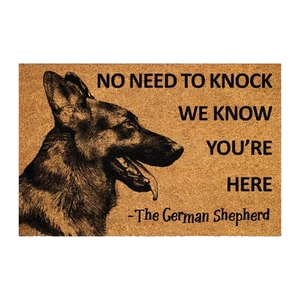 German Shepherd brown fiber door mat with funny No Need to Knock quote for home entry