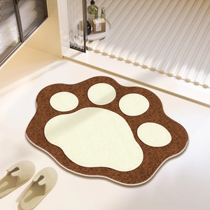 Cute paw-shaped non-slip bathroom rug in dark coffee color with absorbent plush texture