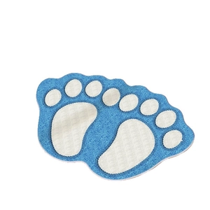 Blue and white cartoon footprint shaped faux cashmere non-slip floor mat for bathroom