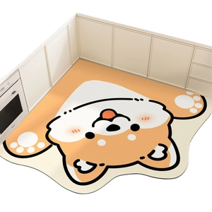 Cute Shiba Inu shaped kitchen floor mat with absorbent non-slip backing for home decor