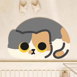 Modern diatomaceous earth mat featuring a cute cartoon cat head design for bathroom entry