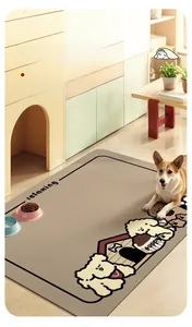 Waterproof dog feeding mat with cute puppy illustration and anti-slip texture