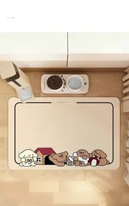 Detail of soft diatom mud pet mat with cartoon dog illustration and relaxing text