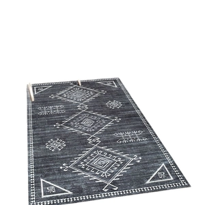 Classic dark grey faux cashmere rug with white geometric tribal patterns for living room