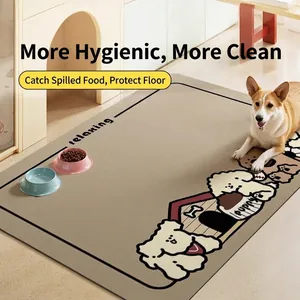 Modern cartoon dog pet feeding mat with absorbent diatom mud and relaxing puppy design