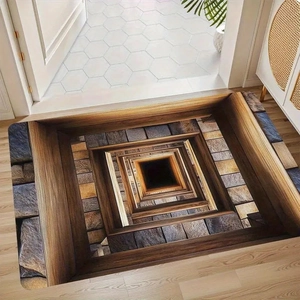 3D visual illusion diatom mud door mat with geometric wood and stone texture design