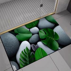 3D Badematte mit tropischen Blättern und Kieselsteinen aus saugfähigem Diatomit