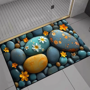 Detail der 3D-Kiesel- und Blumenmuster auf rutschfester Kieselgur-Badematte für Bad