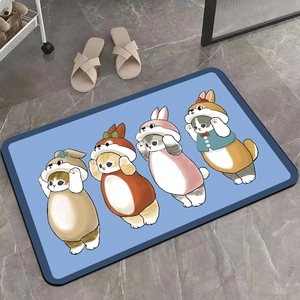 Cute shark cat cartoon absorbent diatom mud floor mat for home entryway and bathroom
