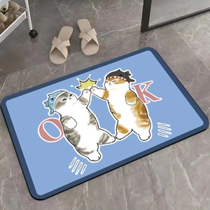 Cute shark cat cartoon entryway mat with absorbent non-slip texture for home decor
