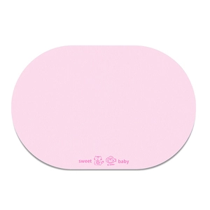 Close-up of pink oval diatom mud pet mat with sweet baby text and cat illustration
