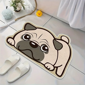Tapis de Bain en Forme d'Animal Dessin Animé Antidérapant Absorbant Faux Cachemire Pour Salle de Bain Husky Cochon Carlin Fantôme Main de Fatma
