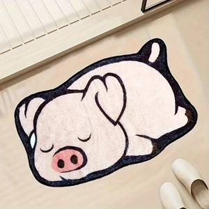 Tapis de bain mignon en forme de cochon rose, antidérapant, sur carrelage clair