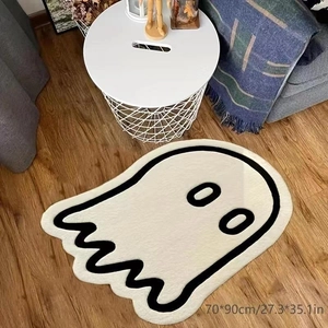 Tapis de bain fantôme en faux cachemire blanc crème, antidérapant et doux 70x90cm