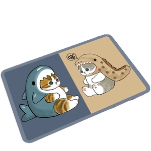 Absorbent diatom mud mat featuring cute cartoon cats in shark and dinosaur costumes