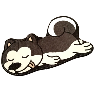 Tapis de bain antidérapant en faux cachemire en forme de husky mignon pour la maison