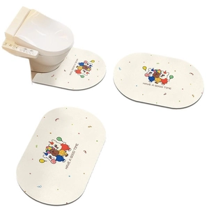 3-piece absorbent diatom mud bathroom mat set with cute cartoon bear and lettering