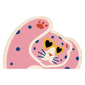 Pink leopard shape diatom mud bath mat with cartoon sunglasses and blue dots