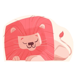 Detailed view of cartoon lion diatomaceous earth mat featuring a cute red lion illustration