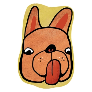 Irregular diatom mud bath mat featuring a cartoon bulldog illustration for bathroom decor