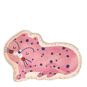 Pink leopard shaped diatom mud bath mat with cute sleeping face for bathroom decor