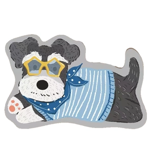 Saugfähige Diatomeenschlamm-Badematte mit Cartoon-Schnauzer-Hund und gelber Sternenbrille