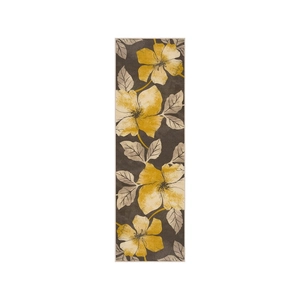 Floral runner rug with yellow blossoms on dark coffee background for hallway and bedside
