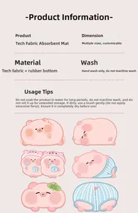 Detail view of cartoon pig absorbent bath mats showing the non-slip rubber backing texture