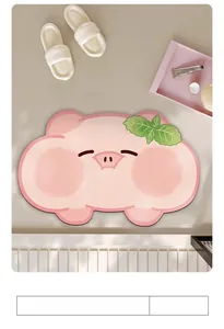 Macro shot of pink cartoon pig diatom mud mat with quick-dry texture for bathroom