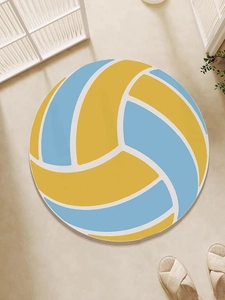 Detailed top view of a volleyball-patterned absorbent diatom mud rug on wooden floor