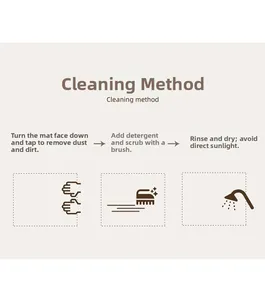 Visual guide for cleaning the cartoon pig bath mat showing washing and drying steps