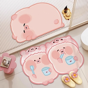 Cartoon Pig Diatom Mud Bathroom Floor Mat Absorbent Quick Dry Non Slip Irregular Kitchen Entryway Rug Home Decor Carpet