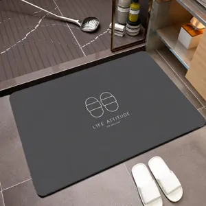 Saugfähige Diatomeenschlamm-Badematte in Dunkelgrau mit Life Attitude Text und Symbol
