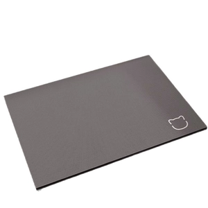 Absorbent diatomite bath mat in grey with a minimalist white cat icon on white background