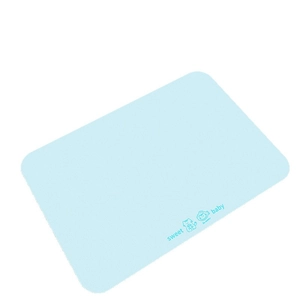 Absorbent diatom mud pet feeding mat in light blue with non-slip texture and cat pattern