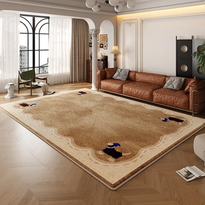 Dettaglio del motivo con orsetto su tappeto beige in finta cashmere con bordo a onde